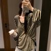Women Casual Loose Striped V Neck Long Sleeve Thin T Shirt Top
