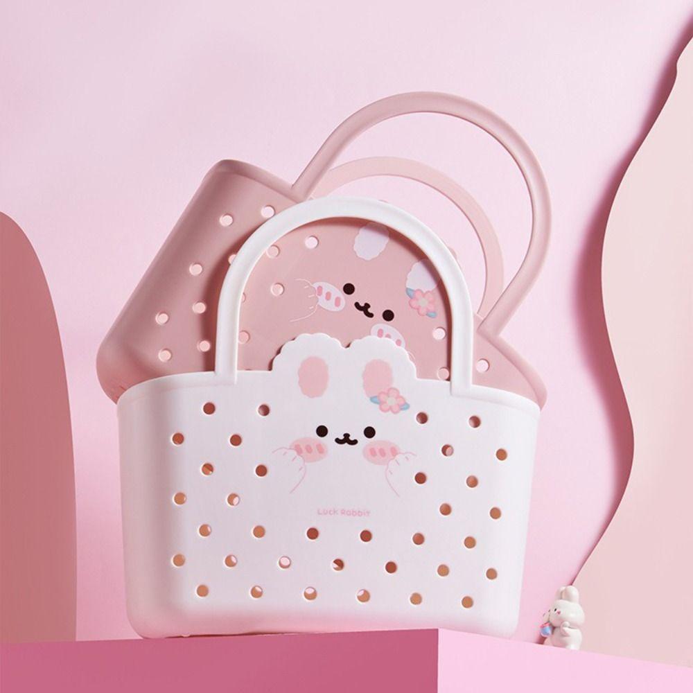 Soft Material Storage Basket Drainable Design Handheld Basket Bath Basket Dormitory Living