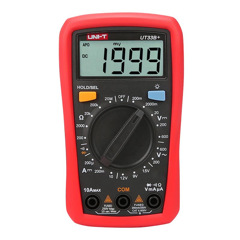 UNI-T UT33+ series handheld digital multimeter UT33A+/UT33B+/UT33C+/UT33D+; LCD backlit display