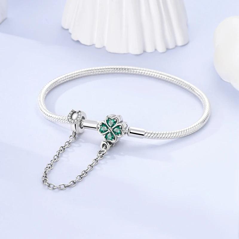 925 Silver Bracelet Butterfly Flower Clover Green Cat Claw Love Zircon Jewelry Gifts for Women 17-20CM