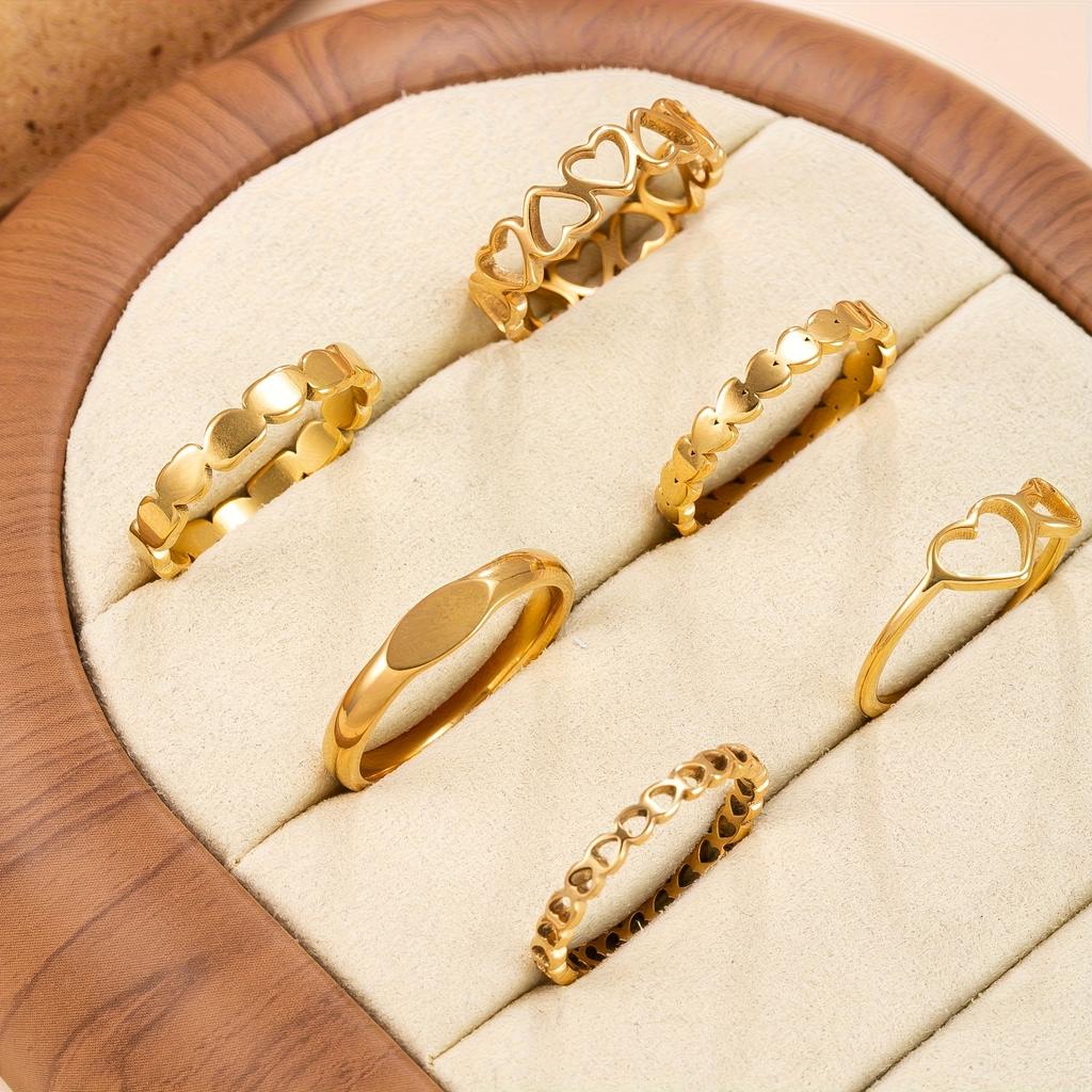 Stainless Steel Plating18k Gold Fashion Minimalist Style Versatile Cut-out Heart Ring Set Suitable for Women's Daily Wear