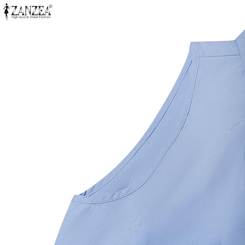 ZANZEA Women Casual Round Neck Short Sleeve Summer Ruffles Blouse