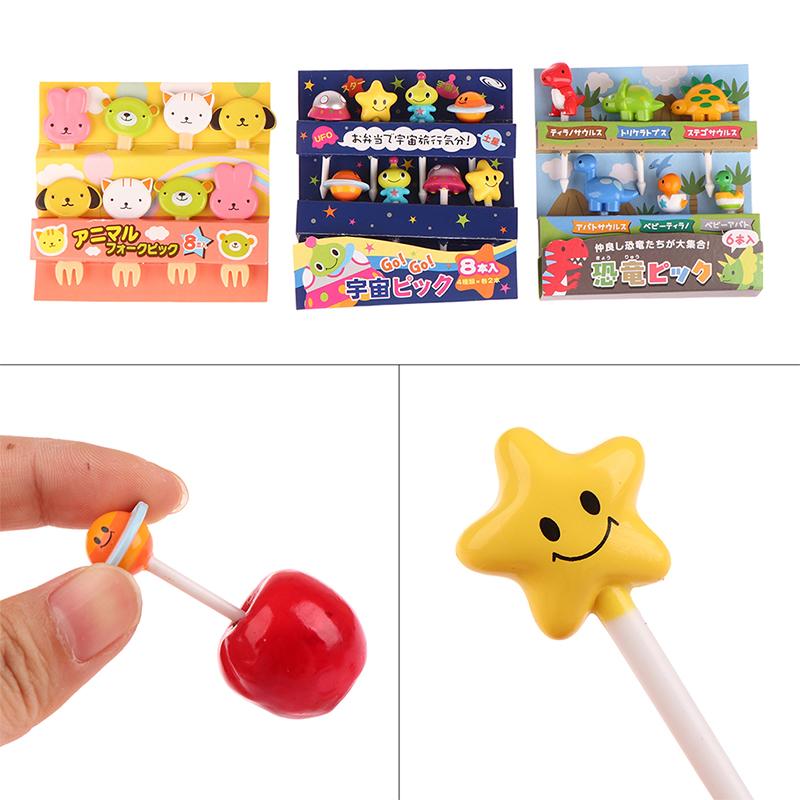 6/8Pcs Kids Fruit Picks Needle Stick Toothpicks Mini Creative Fruit Cake Dessert Food Forks Lunch Box Decor Bento Accessories