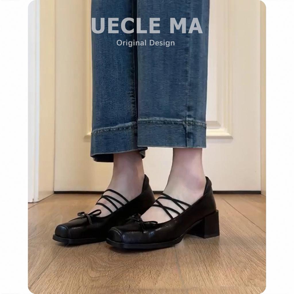 Sheepskin~ French single shoes women's thick heels are beautiful and not tired of high heels ballet shoes retro bow Mary Jane shoes
