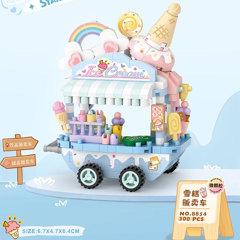 DIY Architektur Restaurant Café Eiswagen Laden Straßenansicht Baustein-Set Mädchen Bausteine Klassisches Modell Kinderspielzeug