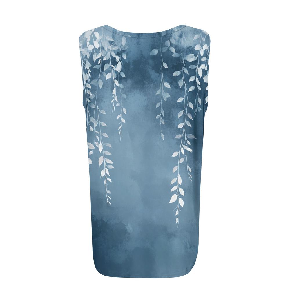 Square Collar Tank Top Women Print Tank Tee Casual Loose Fit Sleeveless Shirt