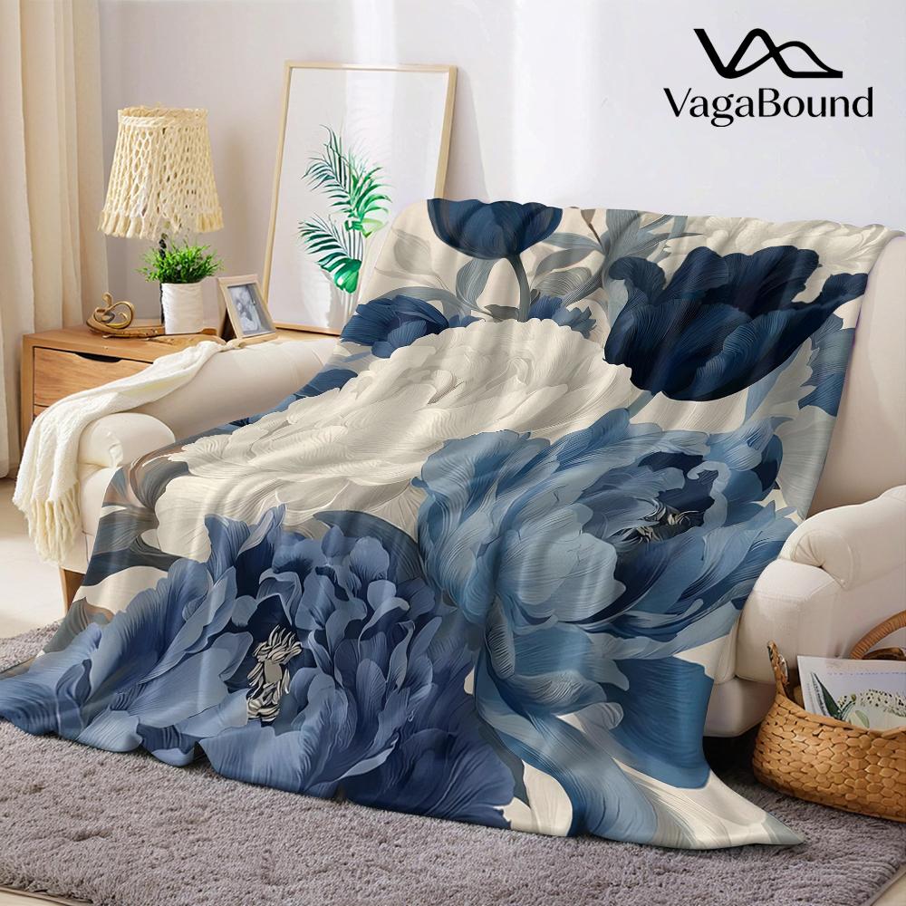 Navy Tulip Bouquet Flannel Blanket Warm Soft Halloween Christmas Couch Warm Cozy Decorative Decor Gift for All Season