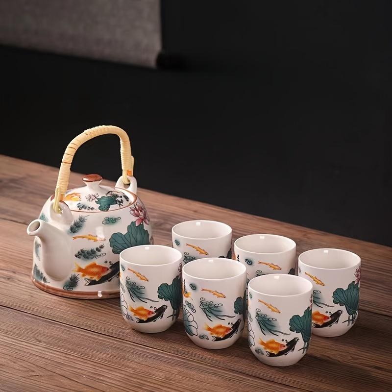 1set Ancient Chinese Ink Painting Ceramic Tea Set 7pcs Large Capacity Teapot With Tea Cups Afternoon Tea Set Gift For Tea Lovers Tea Accessories