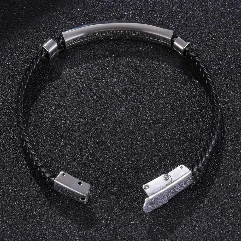 Meier trending european & american diy engraved korean style bracelet - stainless steel & microfiber braided leather bangle