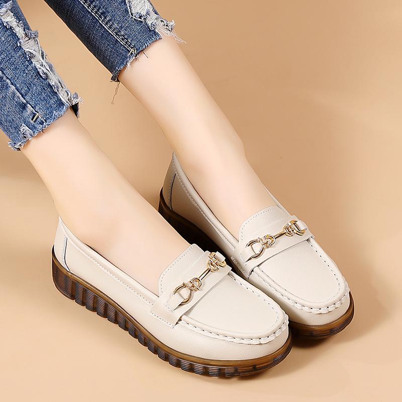 Women Moccasins Driving Shoes Comfort Flats Nurse Loafers Minimalist White Shoes for Mother Winter Warm