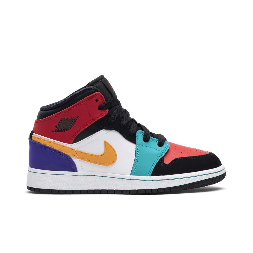 Air Jordan 1 Mid Grade School 'Multi-Color' (Unisex) White / University Red-Black Kids' Basketball Shoes 554725 125
