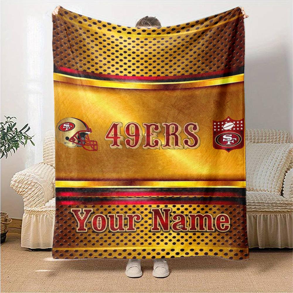 Name Custom San Francisco 49ers Print Flannel Blanket High Quality Warm Comfortable Cover for All Seasons Perfect for Gifts Home Decor