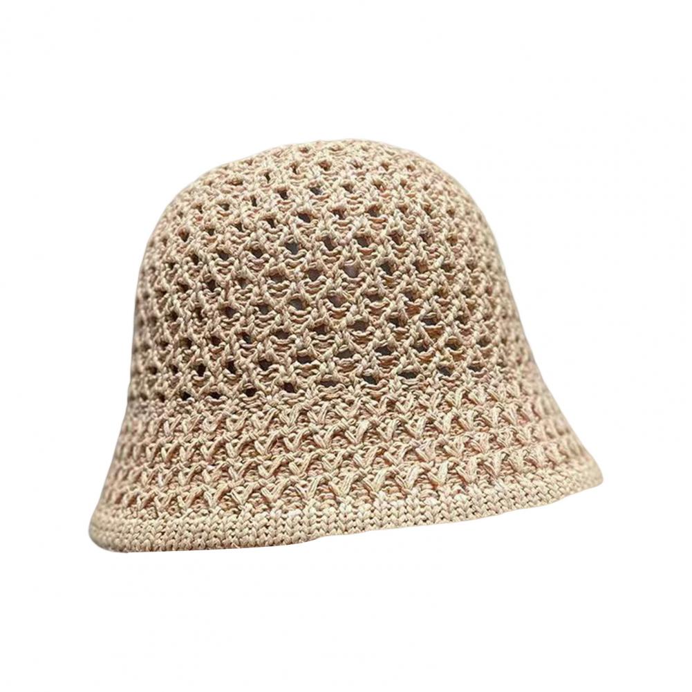 Women Basin Hat Hollow Breathable Sun Fisherman Hat Solid Color Dome Short Brim Anti UV Bucket Hat