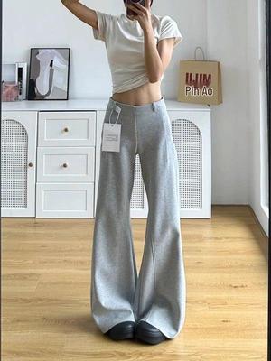 Gray High-End Women's Plus Velvet Loose Flare Sweatpants