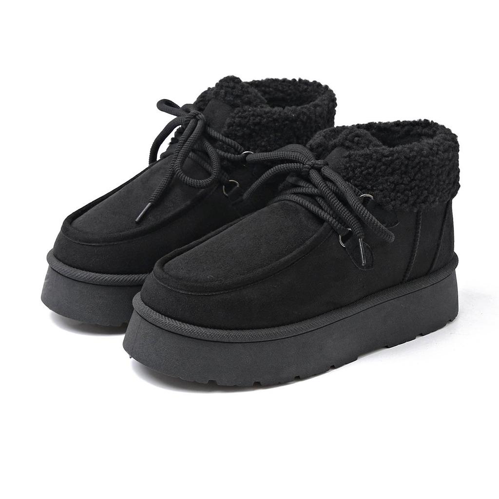 Dames 2025 Vinter Fleecefôrede Snørestøvler - Tykksålede Høydeøkende Varme Bomullssko