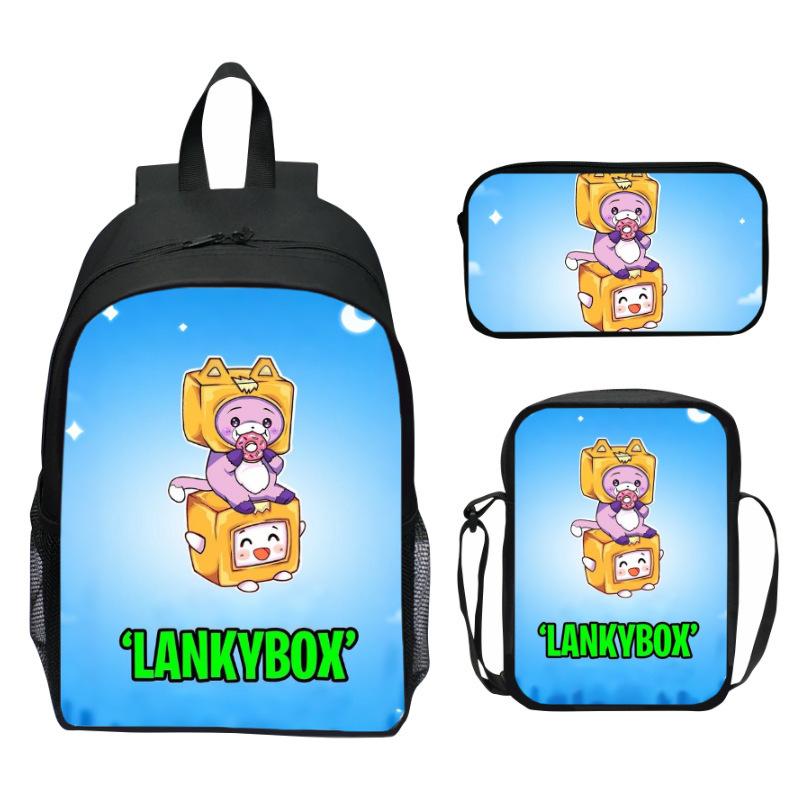 Lankybox Blocky Plüsch 3-teiliges Set Rucksack Cartoon Anime Schultasche für Kinder