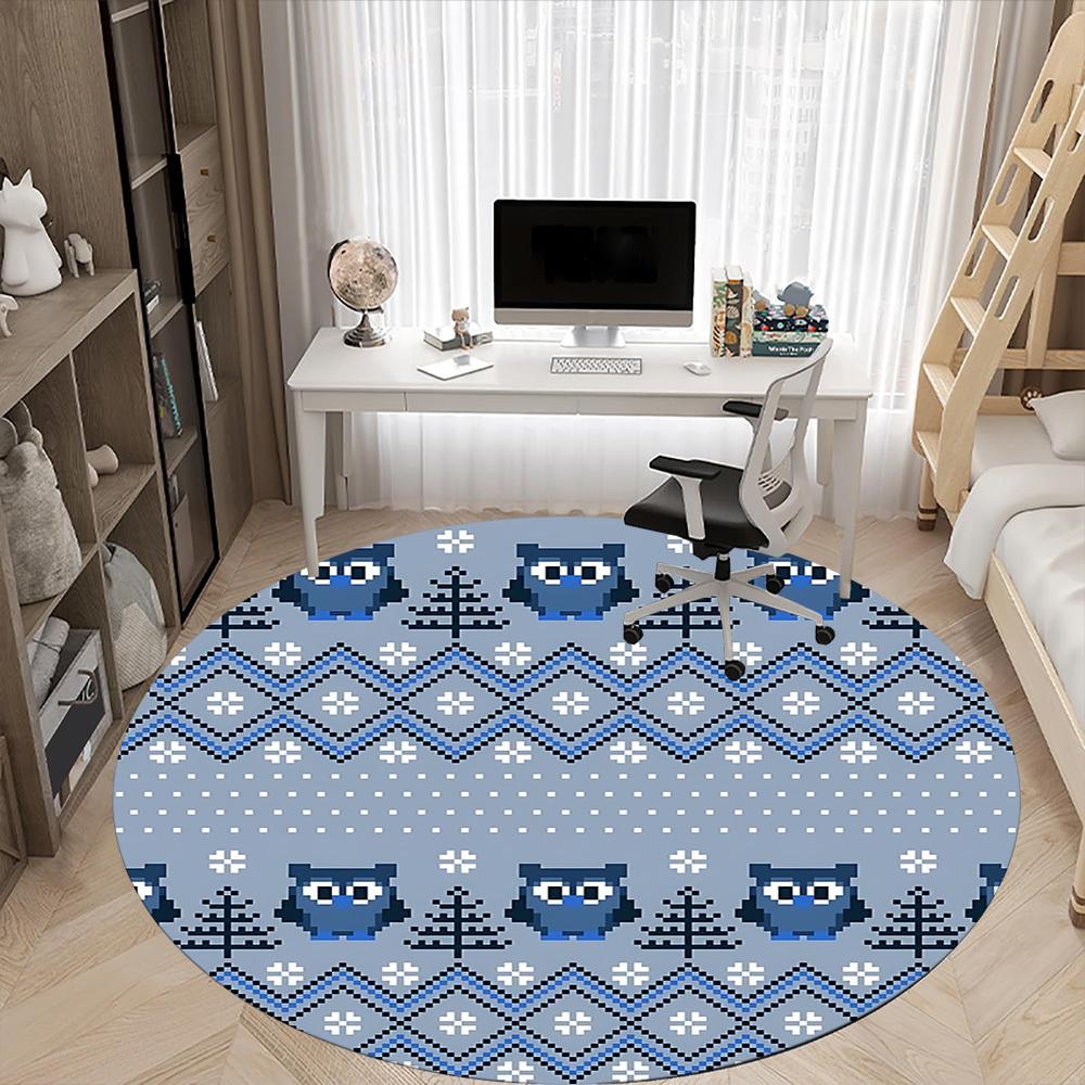 1pc Owl Pattern Office Round Rug, Carpet for Office, Gaming, Lightweight Round Floor Mat yy260208015