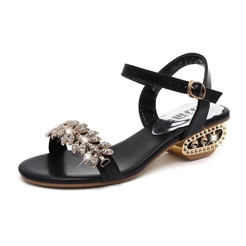 fashion Low Heels Sandals Buckle Strap Concise Ladies Shoes on Sale 2024 High Quality Square Heel Solid Colors Shallow Women's Sandals