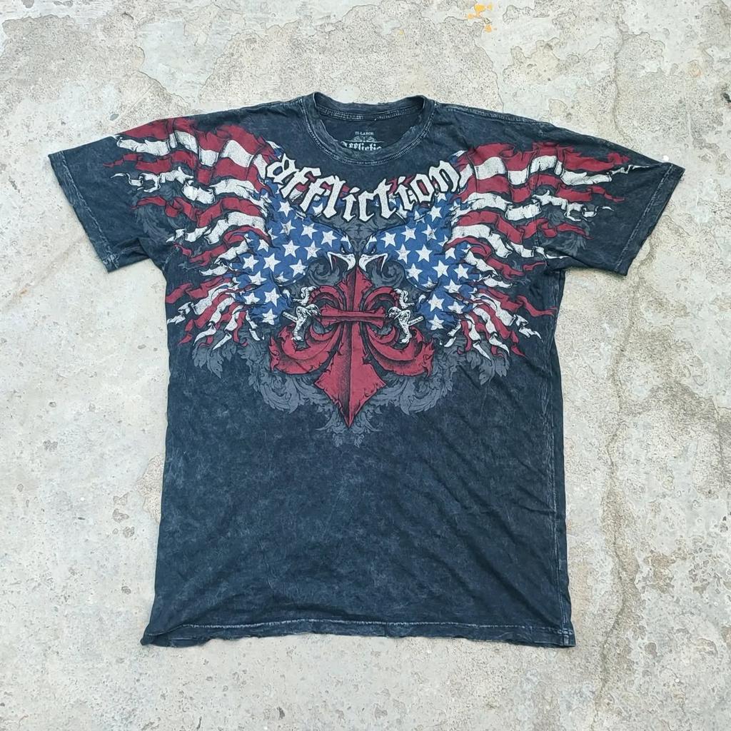 American Affliction T-shirt Men Y2K Street Vintage Fashion Casual Loose Tees Summer Clothes Loose Casual Cartoon Oversized Tops