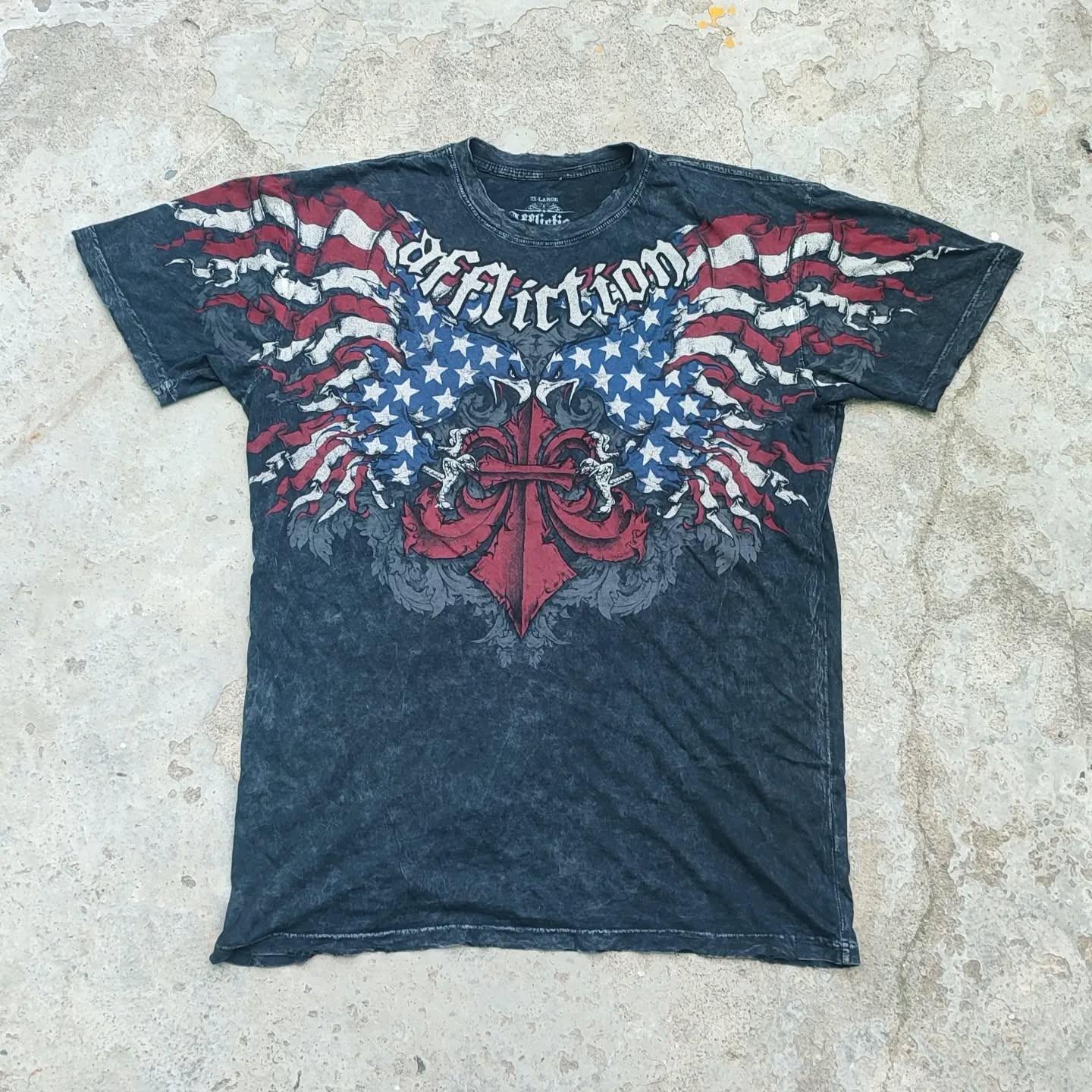 Baibao QIQI Amerikaans Affliction T-shirt Heren Y2K Street Vintage Mode Casual Losse T-shirts Zomerkleding Losse Casual Cartoon Oversized Tops M