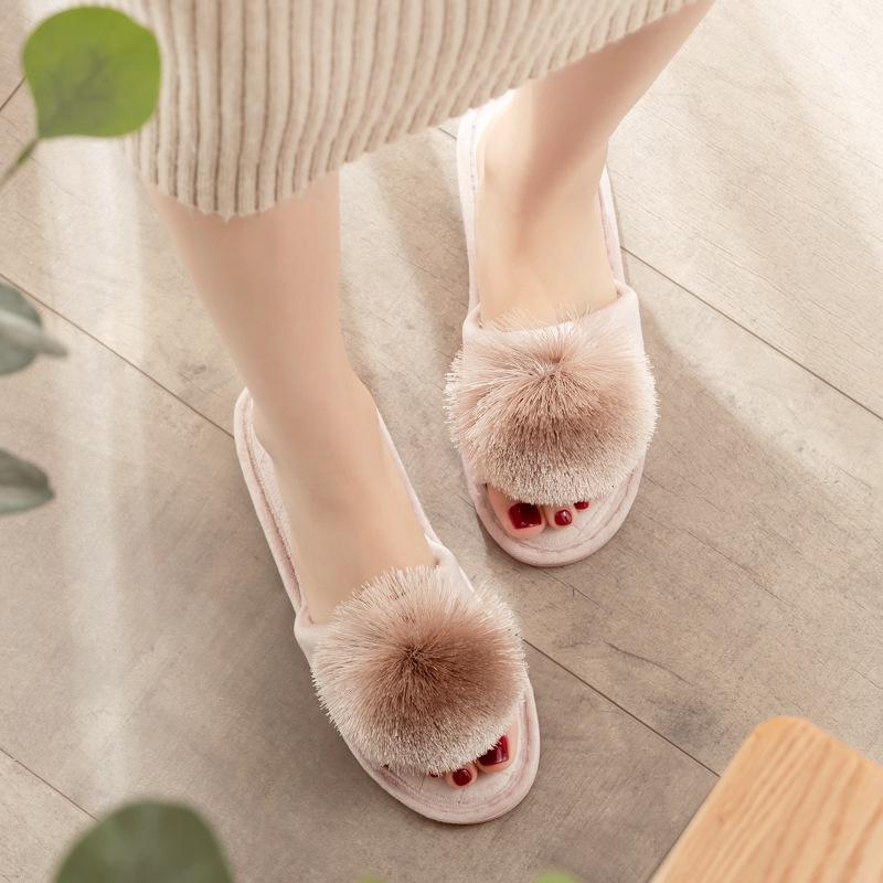 Fashion New Winter Open Toe Slipper Fashion Fur Thick Sole Flats Heel Ladies Casual Slip On Bedroom Shoes Soft Outdoor Slides Shoes