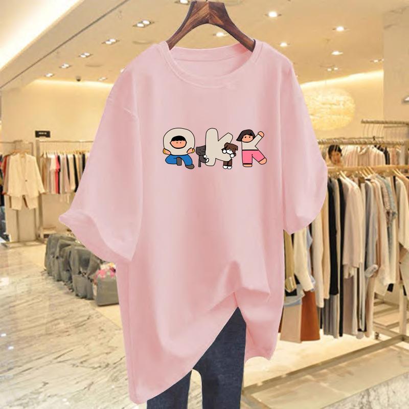 pure cotton white cartoon print loose t-shirt women's summer short-sleeved new top bottoming shirt