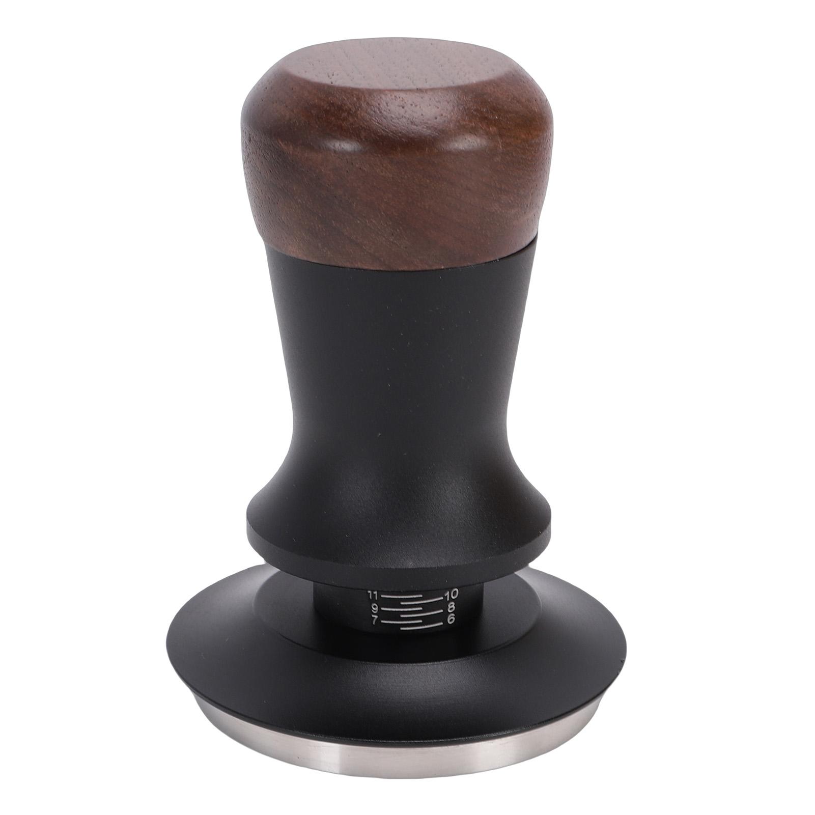 Coffee Press Tamper with Sound Feedback Thread Base Walnut Wood Stainless Steel 30lbs Constant Pressure Spring Loaded Coffee Tamper