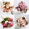 Artificial 8 Heads Silk Peony Fake Flowers Wedding Bouquet Home Decor Party