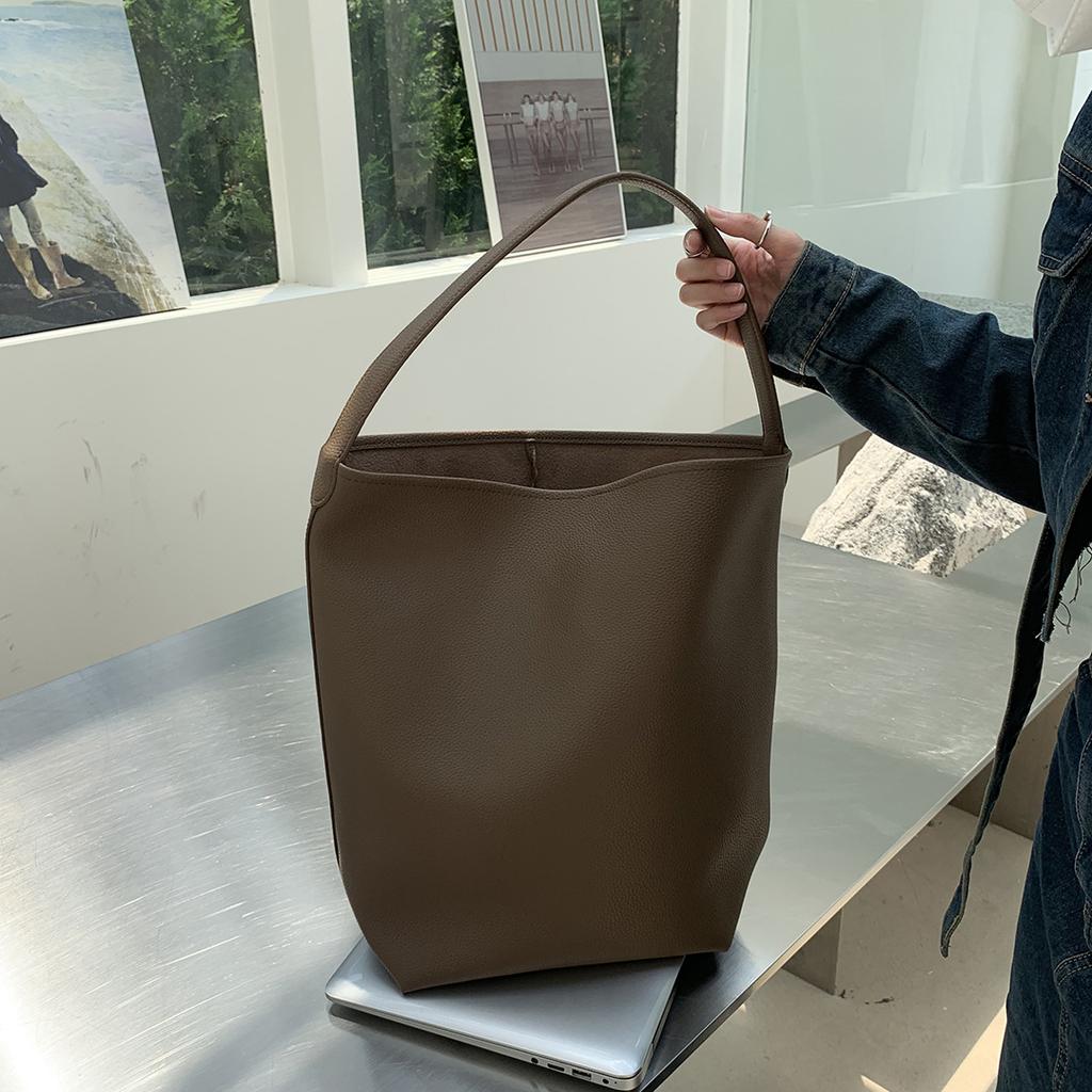Retro simple shoulder bags large capacity bucket underarm bag pu leather women's commuter tote bag fashion ladies purse handbags