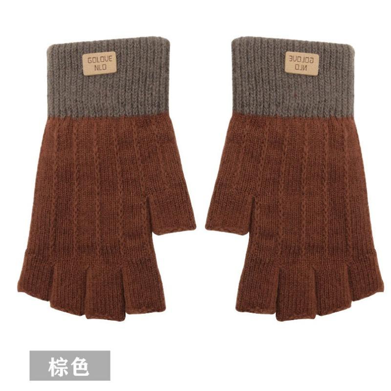 Half-finger Gloves Winter Girls Cute Bare-finger Wool Plush Warm and Cold-proof Student Writing Gloves