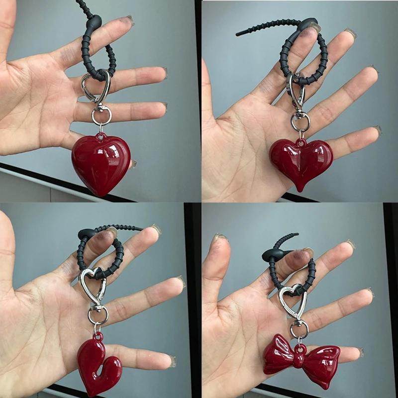 Exquisite Temperament Red Heart Bow Charms Keychain Versatile Phone Pendant Fashion Backpack Hanging Ornament Accessories Gifts