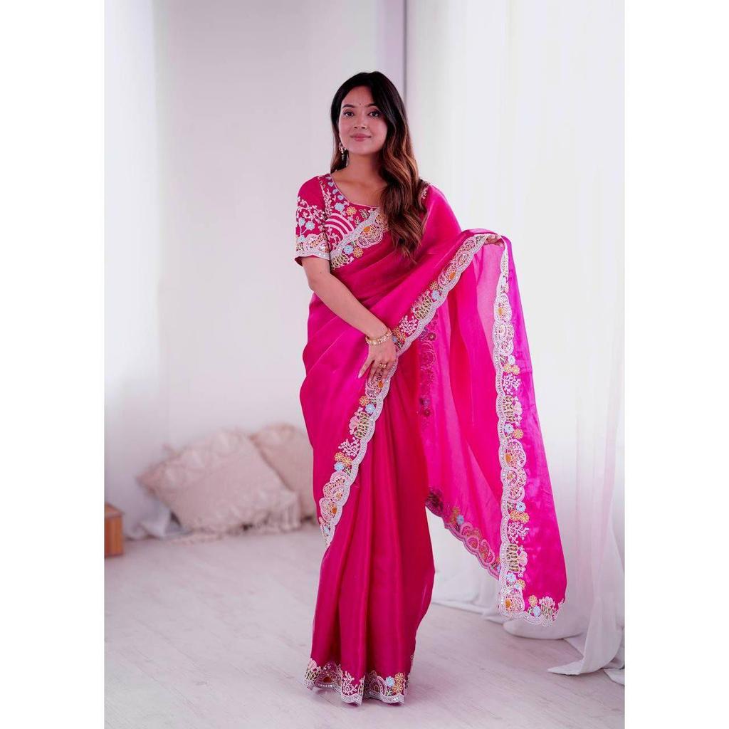 Beautiful Saree Is Elegantly Decorated That Gives a Perfect Look To the Outfit. Blouse (Need To Be Stitched As Per Size And Fit)