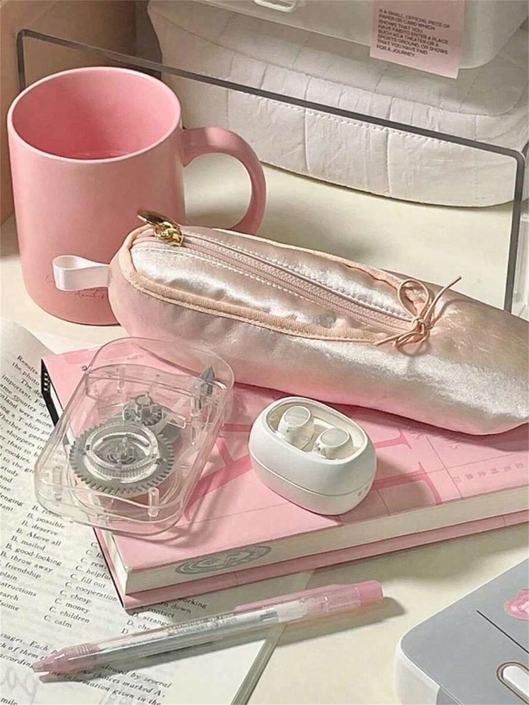 1pc Vintage French Style Ballet Shoes Shaped Handmade Pencil Case Makeup Pouch,Portable Exquisite Multifunctional Storage Bag
