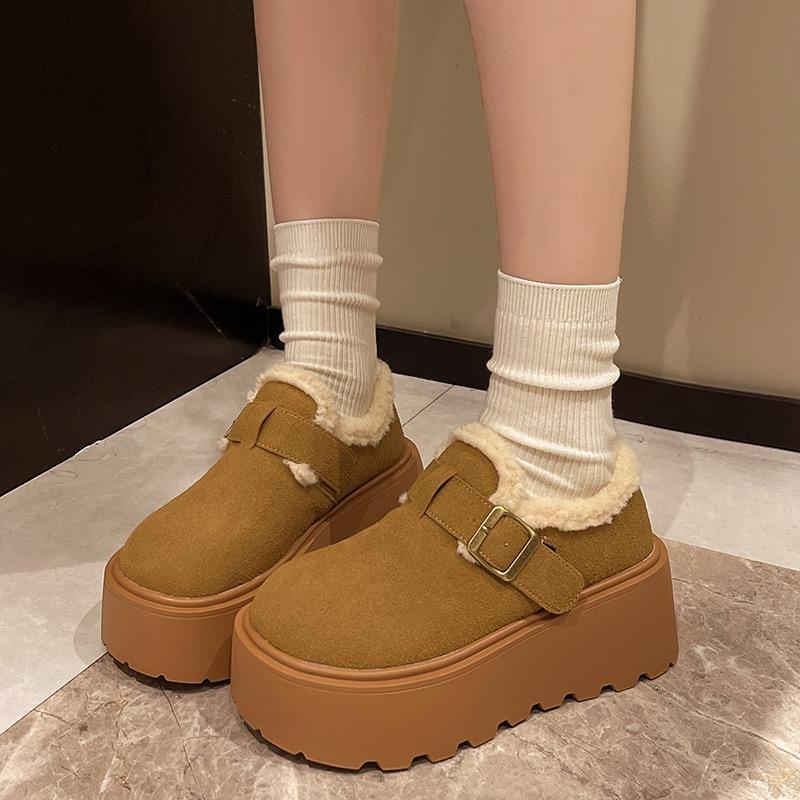 Retro Lazy One-pedal Women's Winter New Hair Bean Shoes Keep Warm, Thick Soles Increase Height and Velvet Cotton