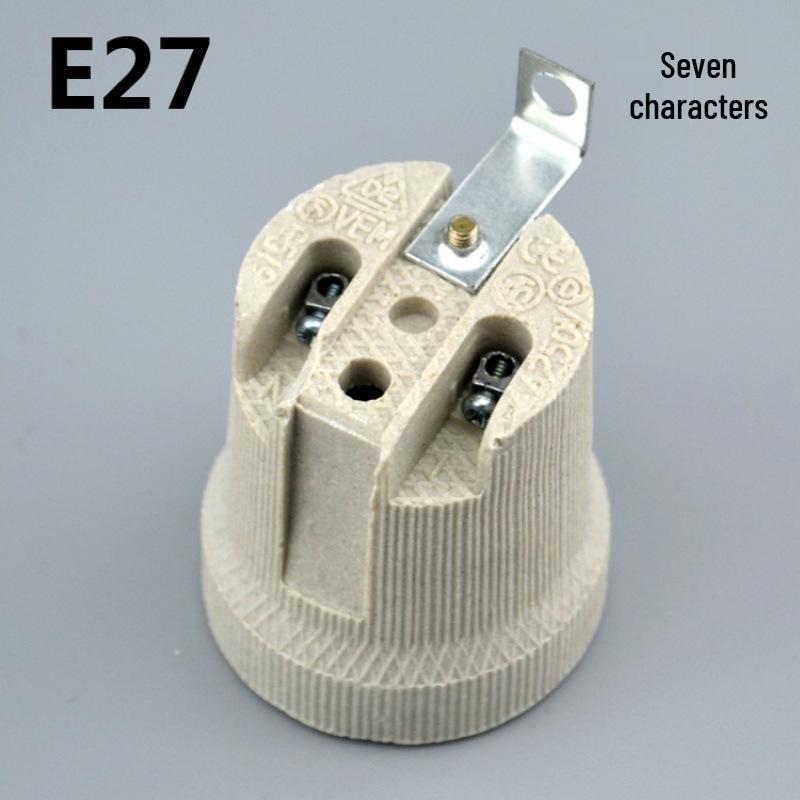High-Temperature Ceramic E27 Screw Lamp Holder with 7-Shaped Foot and Wire, for Ceiling Lamp Modifications