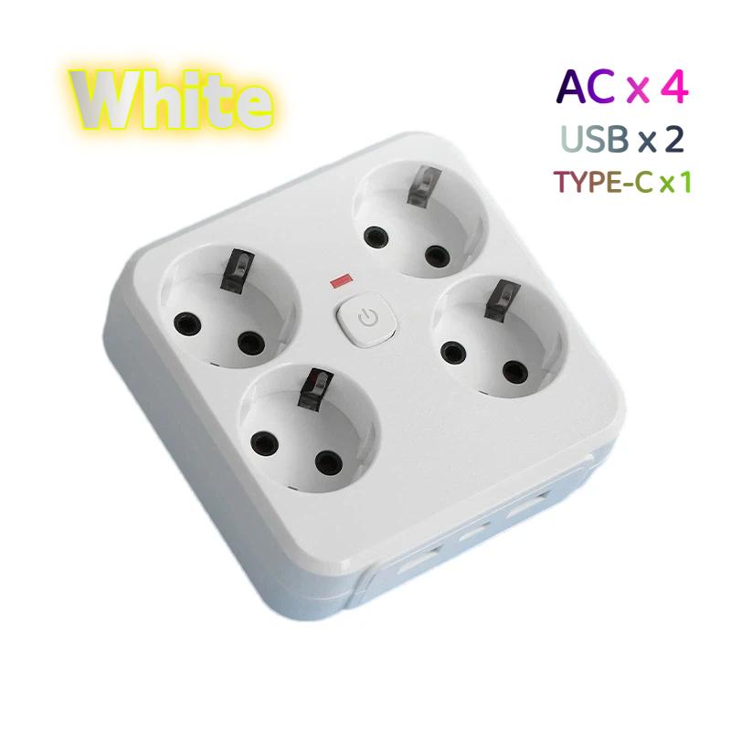 4-in-1 EU-Steckeradapter – Steckdosenleiste mit Hauptschalter, optionalen USB- und Typ-C-Anschlüssen