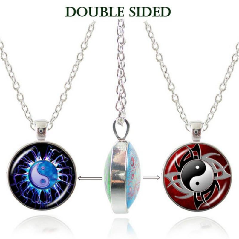 Collier Pendentif Double Cœur Yin Yang - Acier Inoxydable Bleu - Neuf Sous Emballage
