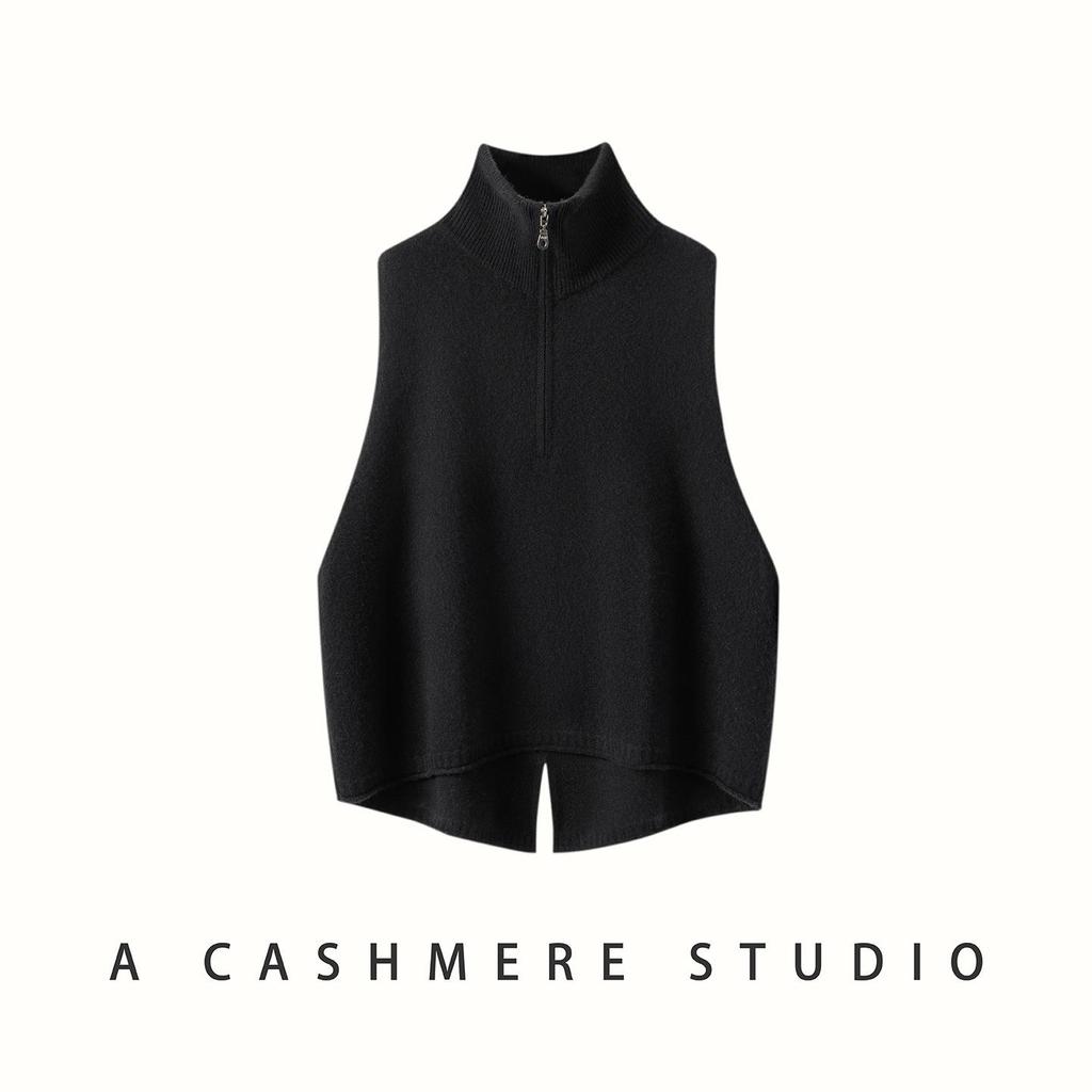 Women's High Neck Cashmere Knit Vest, Half Zip & Sleeveless, Versatile Autumn/Winter Sweater, Cardigan, Shawl Cape.