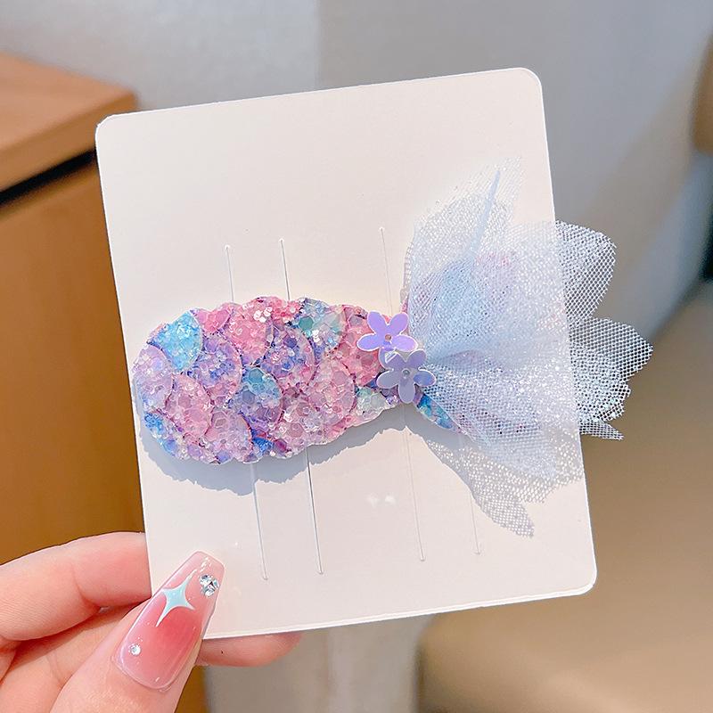 2Pcs Girl Mermaid Princess Hair Card Korean Glitter Fishtail BB Clip Baby Bangs Side Clip Children's Hair Clip Headdress