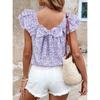 2026 Women's Printed Summer Fashion Casual Top with Back Bow and Double-Layer Pleats Short Sleeves