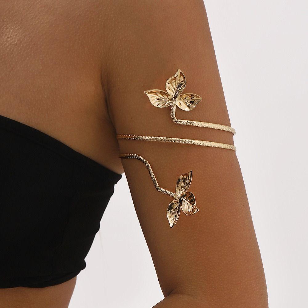 Butterfly Opening Cuff Bracelets Leaf Circle Upper Arm Bracelet Flower Armband Arm Chain  Party