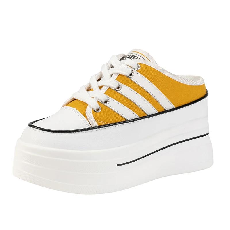 

Fashion Women s Mules Round Toe Lace-up Decoration Platform Sole Women s Slippers Leisure Dress 3cm Internal Height Zapatillas De Mujer 39 жёлтый