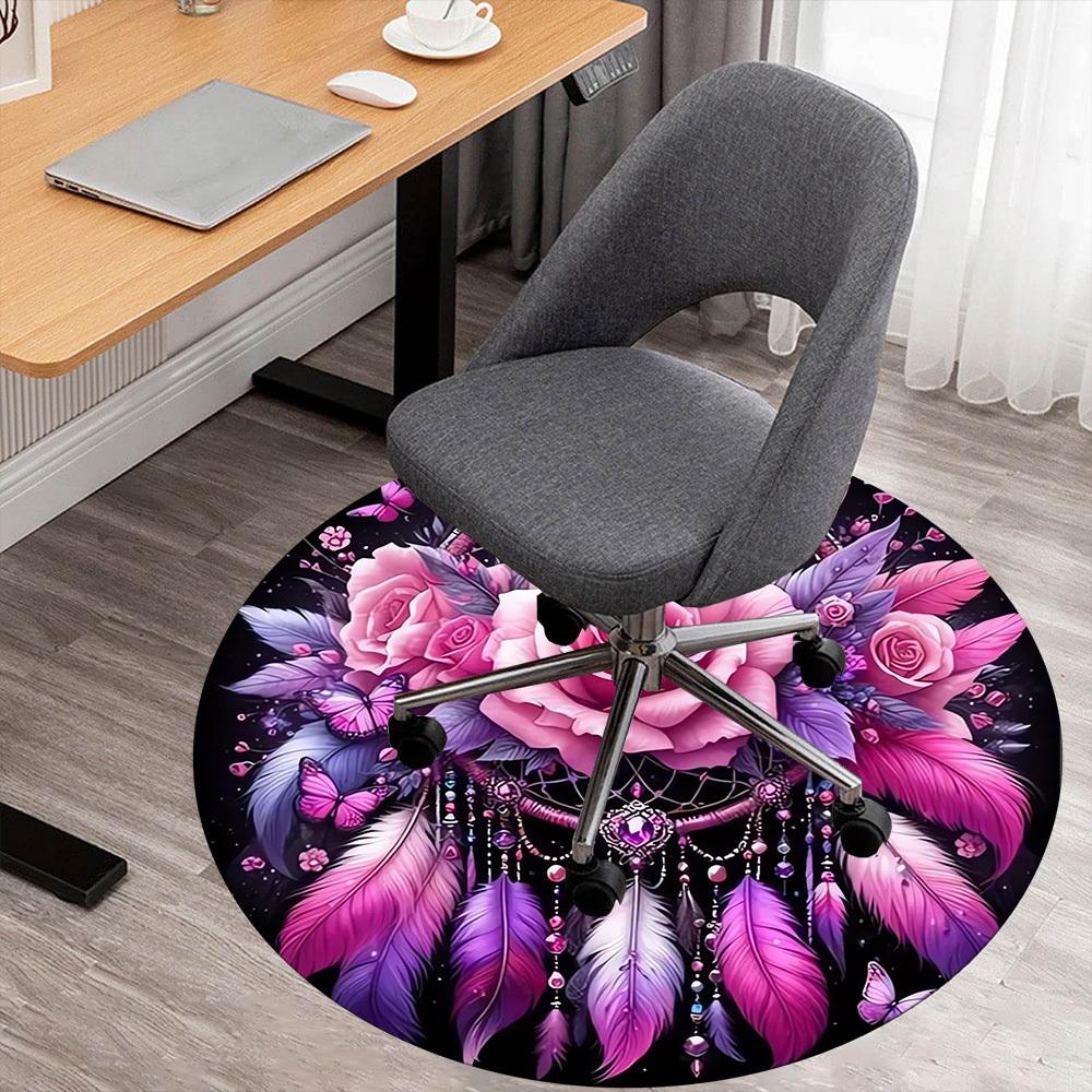 1pc Dreamcatcher, Roses Round Chair Mat Area Rug - Non-Slip, Floor Mat for Office, Bedroom, Ideal Home Decor Christmas Gift P0811483