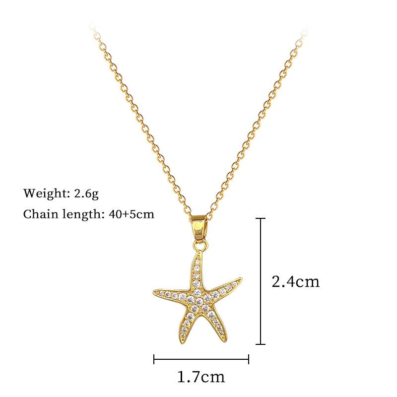 Fashion Simple Gold Color Starfish with Zircon Pendant Necklaces for Women Stainless Steel Chain Jewelry Accessories Gifts