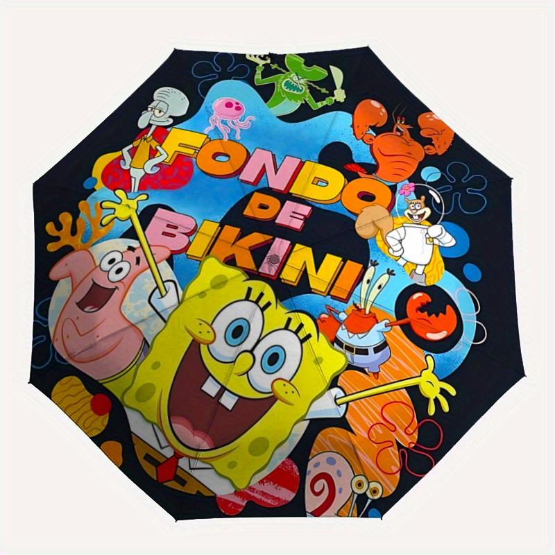 1pc SpongeBob SquarePants Bikini Bottom Adventure Durable Cartoon Folding Umbrella, Portable 3-Fold Compact Umbrella for Men and Women, Suitable for T