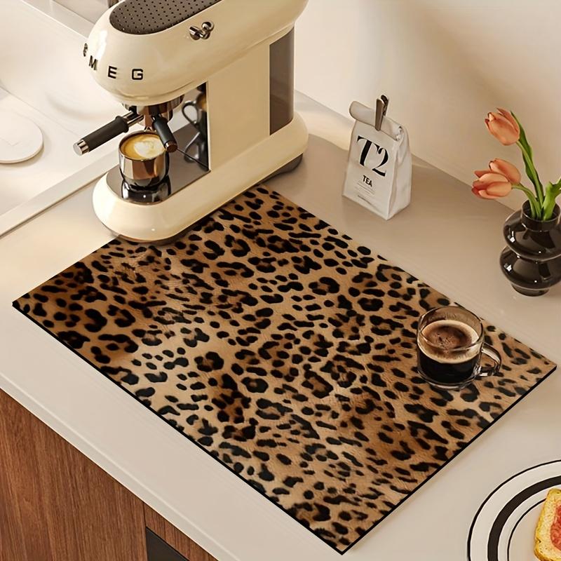 1 szt. Gumowa mata susząca z wzorem panterki do kawiarni, restauracji, kuchni, dywan, podkładka na stół, trwała mata stołowa z ziemi okrzemkowej, mata dla zwierząt, akcesoria do kawy