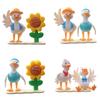 4pcs Creative Duck with Sunflowers Miniature Statues for Vehicle Interior Multifunctional Decors Resin Craft Ornaments