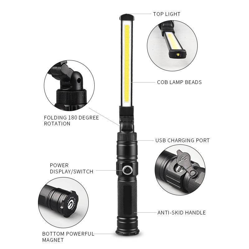 Multifunctional Folding Work Light LED Flashlight Magnetic Lamp 360° Rotating Portable Camping Light 5 Lighting Modes Lamp
