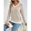TIFICY Women's Fashion Casual Spring Autumn Solid Color Print Long Sleeve V-Neck Blouses & Shirts