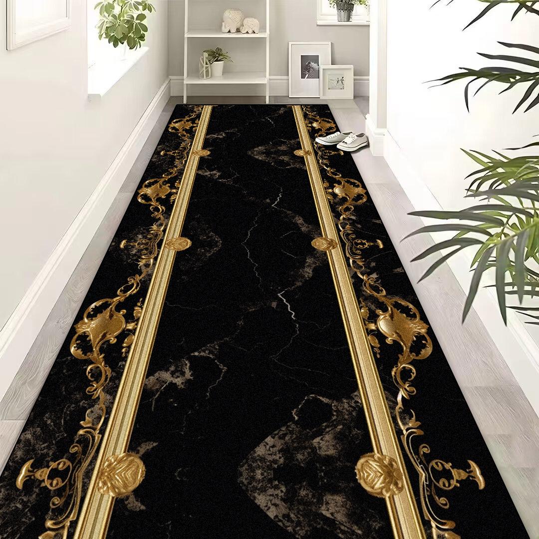 

Европейская роскошь Черное золото Ковровые дорожки для коридора Ковер для холла отеля Лестница Нескользящие ковры для прохода Коврики для пола для прихожей офисного помещения 120x400cm 47x157in